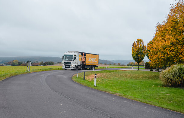 Schiedel truck driving to deliver products