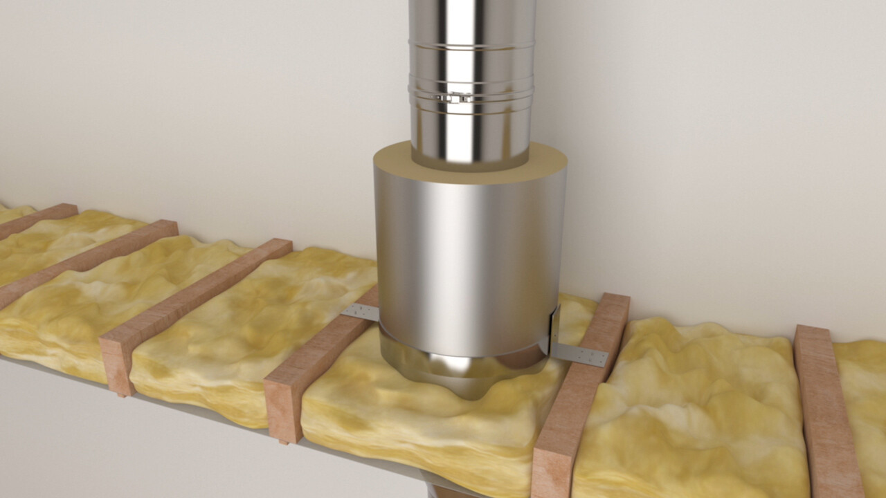 Prostup PROTECT BOX umožňuje bezpečný průchod nerezového komínu stropní a střešní konstrukcí.