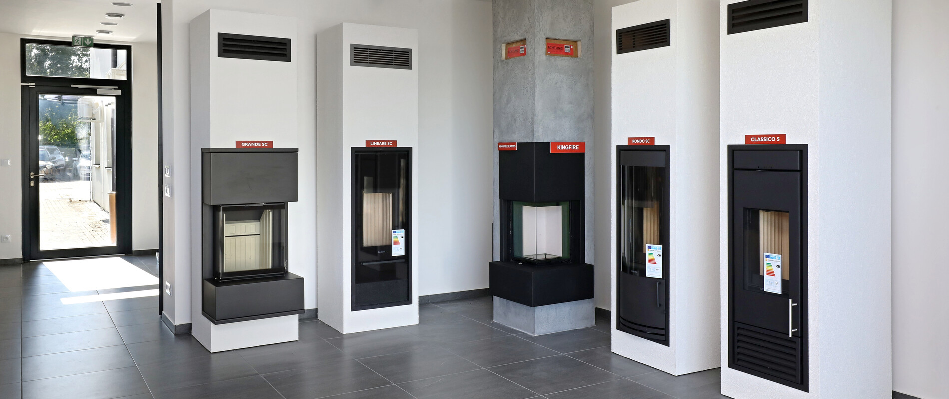 Vzorky systémů KINGFIRE v showroomu v Nehvizdech