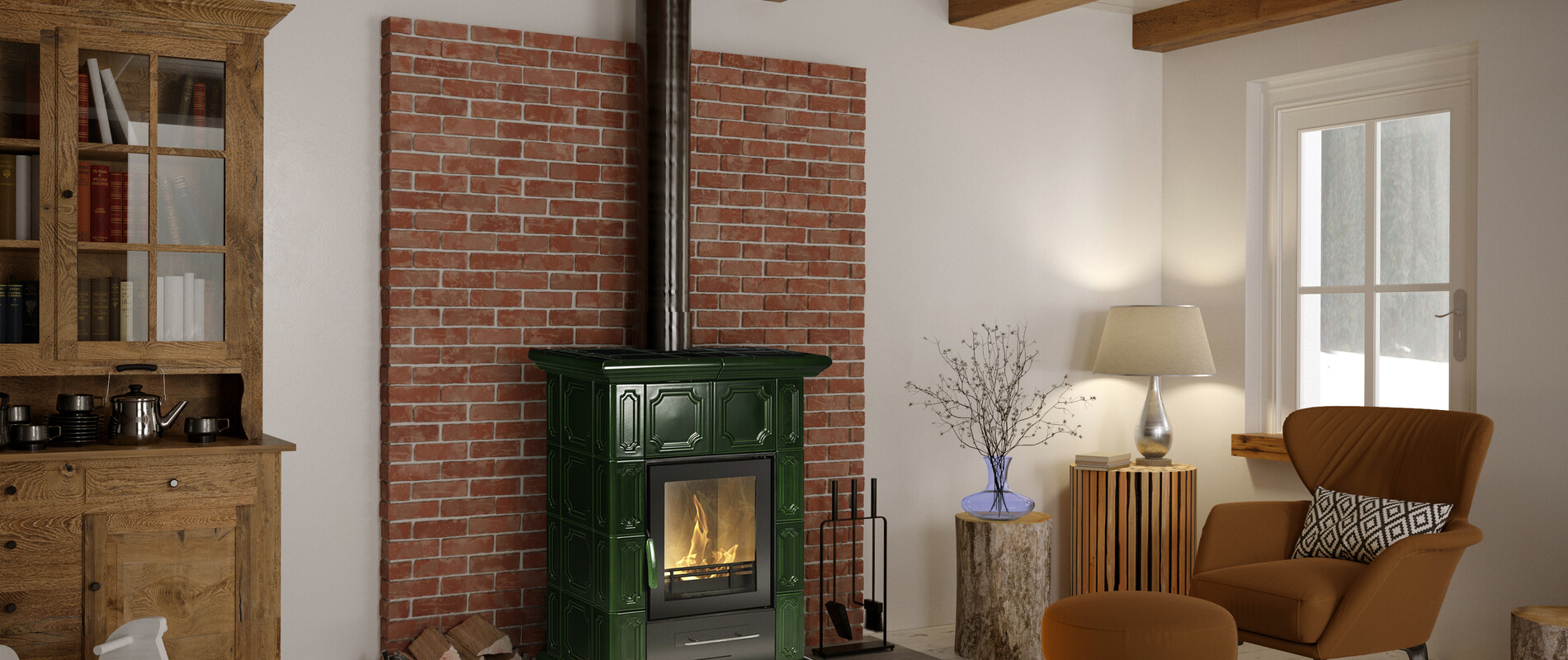 Peć BELISIMA u rustikalnoj dnevnoj sobi