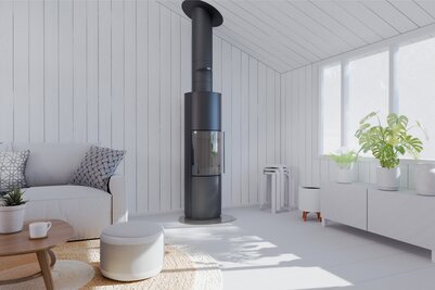 Elegant peisovn med glassfelt.