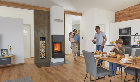 Kingfire Grande kandalló a család nappalijában