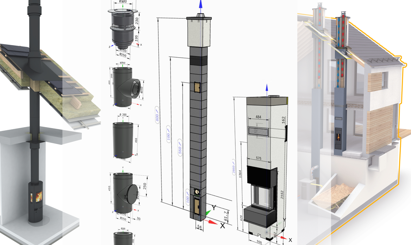 Schiedel cad elemek és vizualizáció