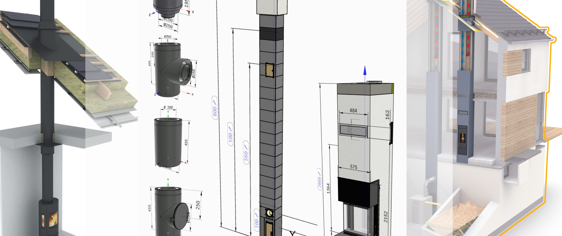 Schiedel cad elemek és vizualizáció